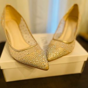 David’s Bridal nude glitter heels